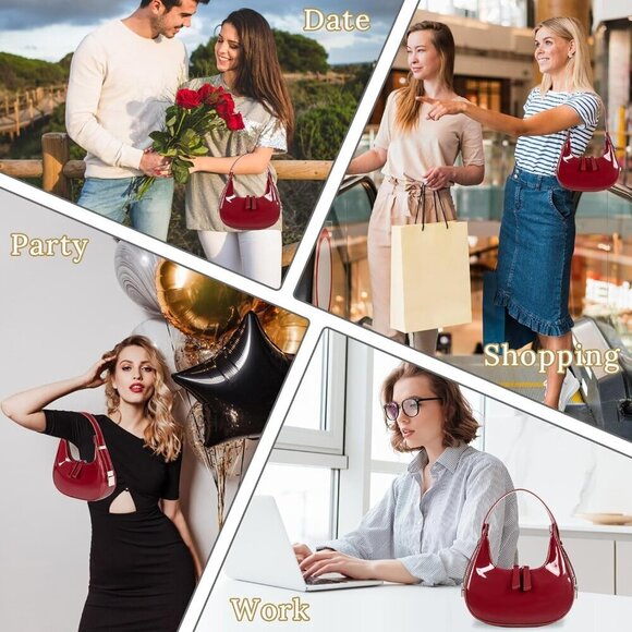 Women's Leather Crescent Shoulder Bag Y2K 90s Hobo Purse Underarm Small - Picture 8 of 9